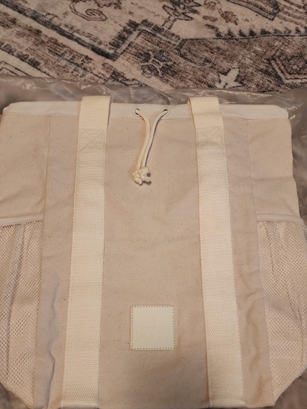 New IMAGE Skincare Canvas Drawstring Tote Bag Cream. Beachbag